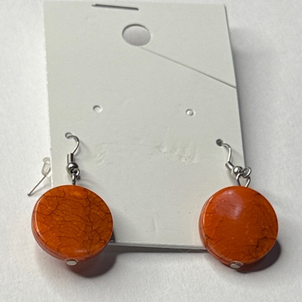 Source Unknown Vibrant Orange Disc Earrings